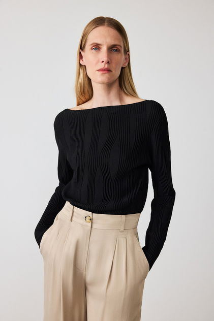 Beige Palazzo Geniş Paça Kadın Pantolon - Triko Mısırlı