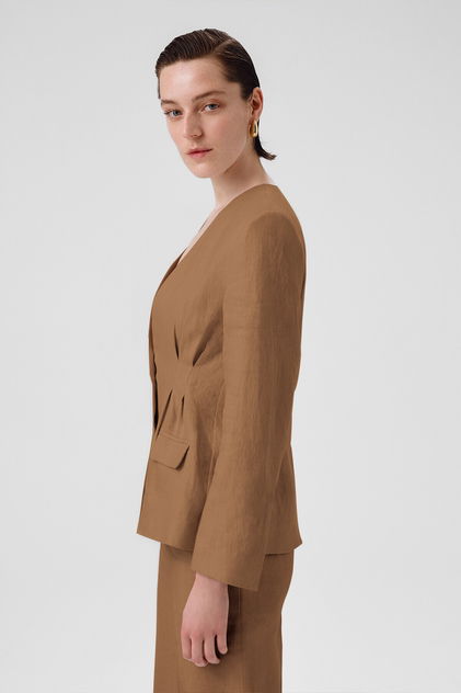 Camel Tek Düğmeli Kadın Blazer Ceket - Triko Mısırlı