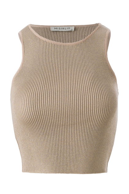Halter Yaka Bej Triko Crop Top - Triko Mısırlı