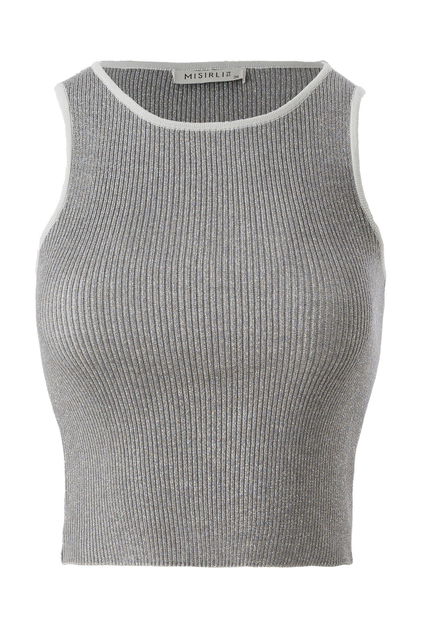 Halter Yaka Gri Triko Crop Top - Triko Mısırlı