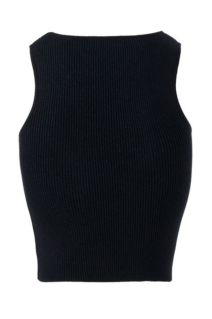 Halter Yaka Siyah Triko Crop Top - Triko Mısırlı
