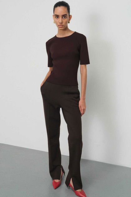 Regular Fit Kahverengi Kadın Pantolon - Triko Mısırlı