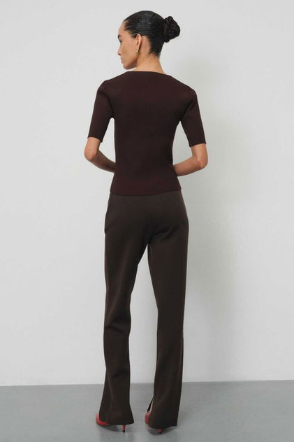 Regular Fit Kahverengi Kadın Pantolon - Triko Mısırlı