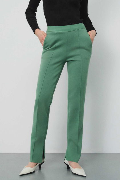 Regular Fit Yeşil Kadın Pantolon - Triko Mısırlı