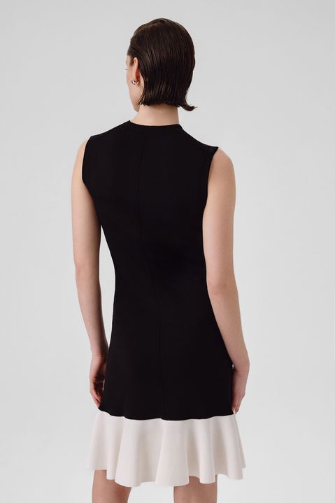 Siyah Eteği Fırfırlı Kolsuz Mini Elbise - 4