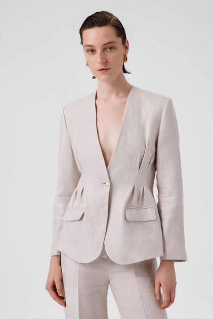 Taş Tek Düğmeli Kadın Blazer Ceket - Triko Mısırlı