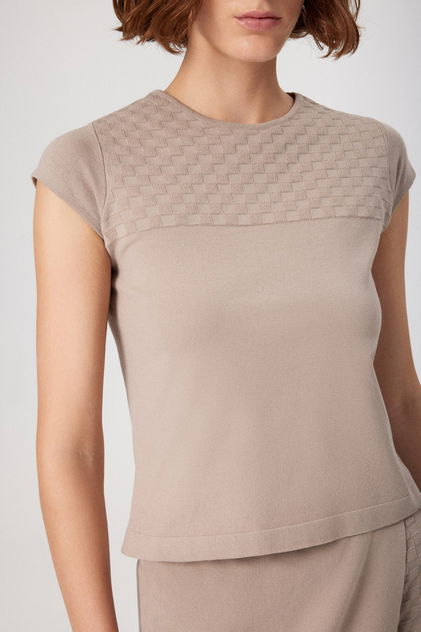 Taş Yakası Desenli Crop Top - Triko Mısırlı
